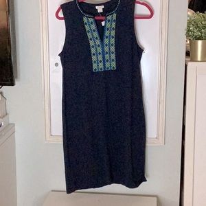 J. Crew Navy blue dress with embroidery